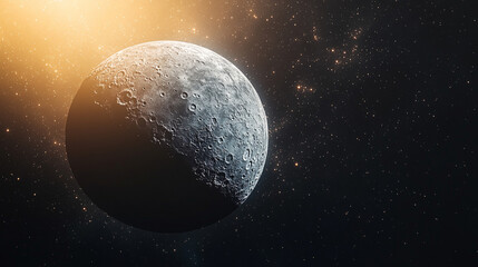 A black moon night with full lunar glow casting light across the universe, creating a serene, mystical atmosphere with bright tones and a blurred, empty space for captions

