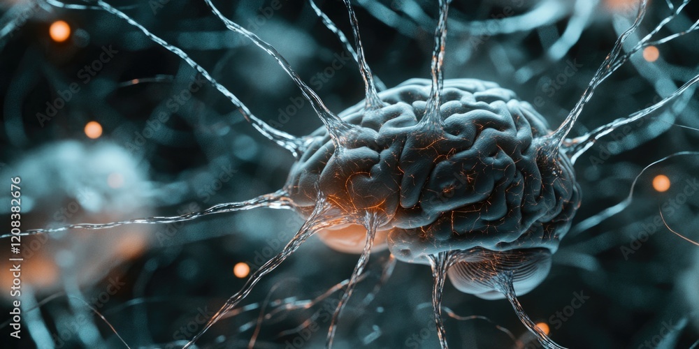 Aufkleber a detailed view of the cerebral cortex showing numerous neurons and synapses