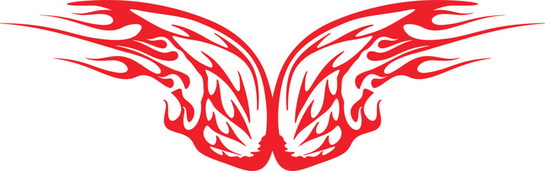 Vector flame wings for vehicle vinyl decals, clothing stickers, mascot designs, vintage labels. Ready-to-cut fiery wings hood decal for race and hot rod vehicles, ATVs, trucks, motors, bikes.