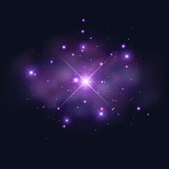 Stars in Universe and galaxies in space. Abstract cosmos galaxy background. Vector illustration