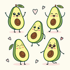 Adorable avocado characters having fun adventures 