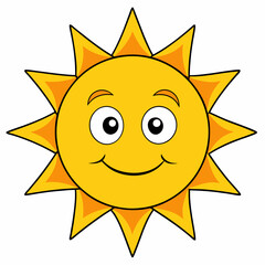 Cute cartoon sun isolated on white background. Front 
 view. Vector illustration.