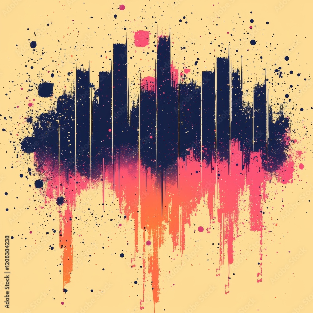Poster abstract grunge sound wave with colorful splatter design on beige background