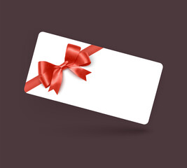Gift voucher template with Red realistic ribbon. Vector illustration. Design for invitation, certificate, gift coupon, ticket or voucher