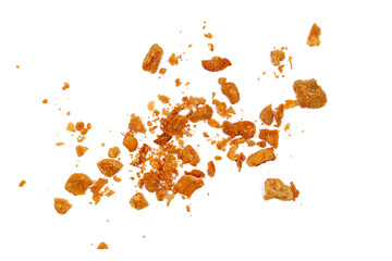 Pork cracklings flying isolated on white background