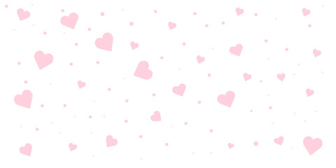 Valentine's Day background February 14th with pink hearts and confetti.