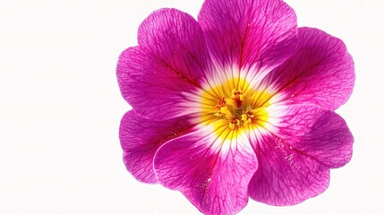 Obraz premium Bright Pink Primula Flower with Yellow Center on White Background