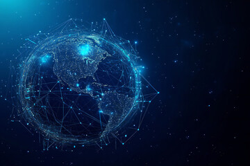 Obraz premium Futuristic Global Network with Digital Connections and Glowing Data Points in a Tech-Inspired Abstract Earth Design