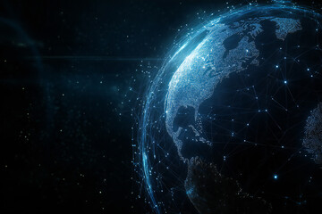 Obraz premium Futuristic Global Network with Digital Connections and Glowing Data Points in a Tech-Inspired Abstract Earth Design