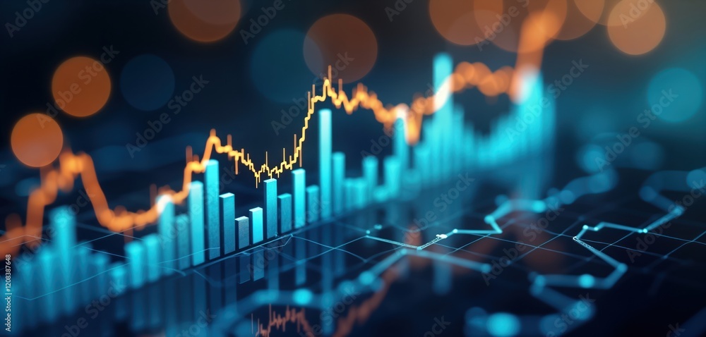 Poster dynamic financial data visualization. abstract graphic displays upward market trends. financial info