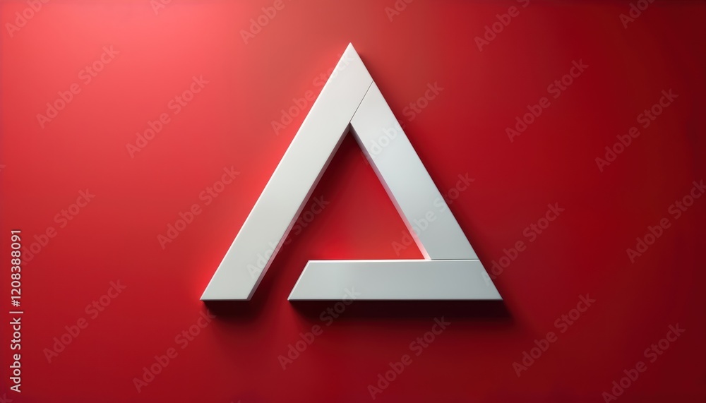 Poster modern geometric shape design. white 3d triangle stands out against deep red background. abstract fo