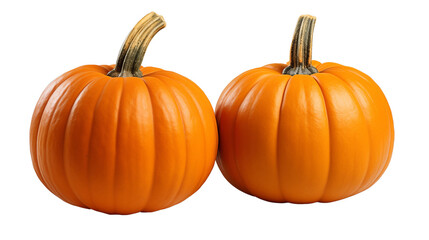 Two fresh pumpkins isolated on transparent background, great for autumn-themed creative work, studio view, isolated on transparent background.