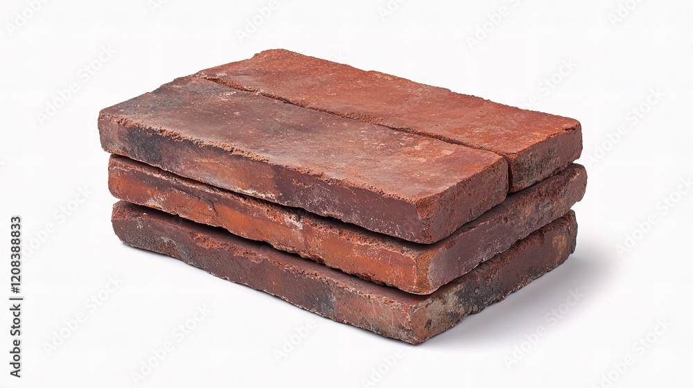 Poster old red bricks stacked isolated on white background for textures