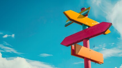 colorful signpost representing trust, quality, and customer loyalty with vibrant colors and distinct symbols. generative ai