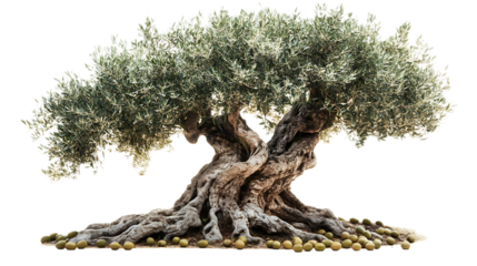 An ancient olive tree with leafs isolation on white background
