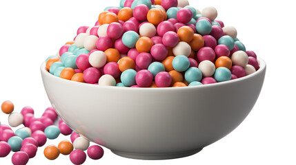 A bowl of colorful candy chocolates, perfect for vibrant and festive moments, studio view, isolated on transparent background.