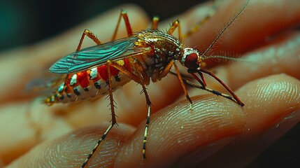 mosquitoes feeding on human skin