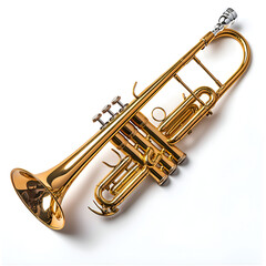 Obraz premium Shiny Gold Trumpet Close Up in Music Studio Showcasing Jazz Performance and Brass Artistry