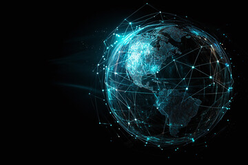 Fototapeta premium Futuristic Digital Globe with Glowing Network, AI-Powered Global Connectivity, and High-Tech Cyber Space Visualization
