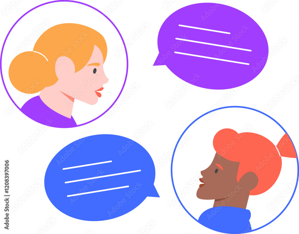 Aufkleber two female colleagues are communicating using a messaging app, sending and receiving text messages, 