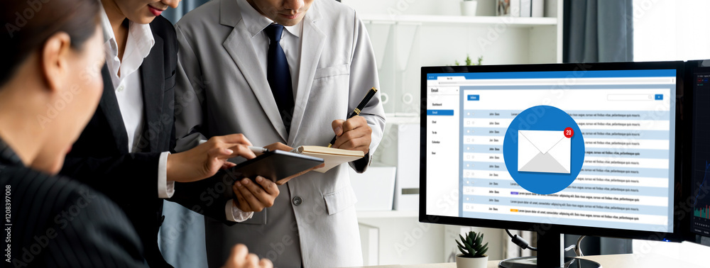 Poster email notification message showing on computer screen brisk. digital marketing message information t