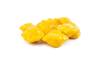 Marinated patty pan isolated, pickled pattypan squash, salted yellow patisson, fermented scallop