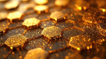 Close-up shot of a table covered with gold glitter, ideal for party or celebration decoration
