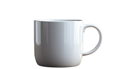 Sleek white mug crafted from ceramic, perfect for hot drinks or kitchen aesthetics, studio view, isolated on transparent background.