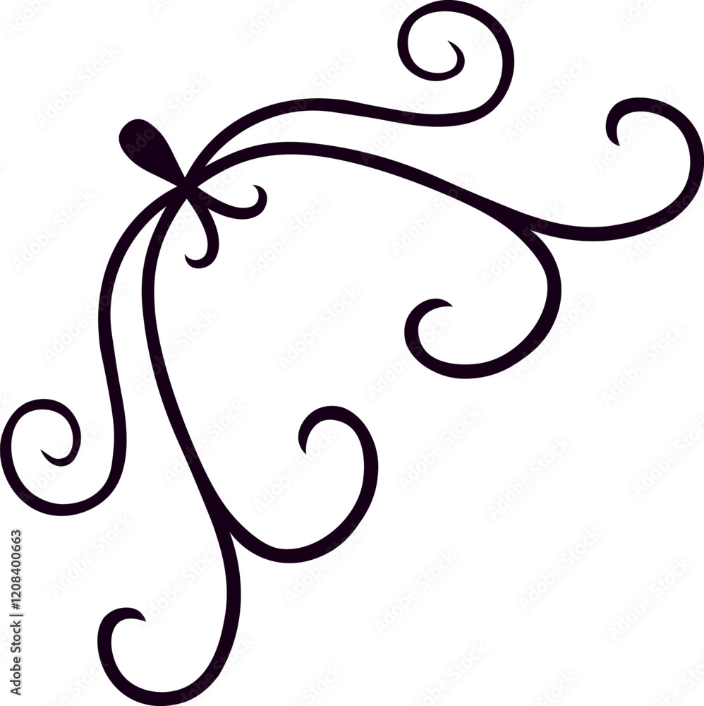 Poster hand drawn decorative corner ornament featuring elegant swirls and flourishes, creating a sophistica