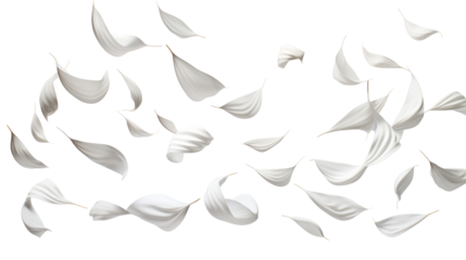 A crisp white sheet of paper caught mid-flight, ideal for abstract or motion concepts, studio view, isolated on transparent background.
