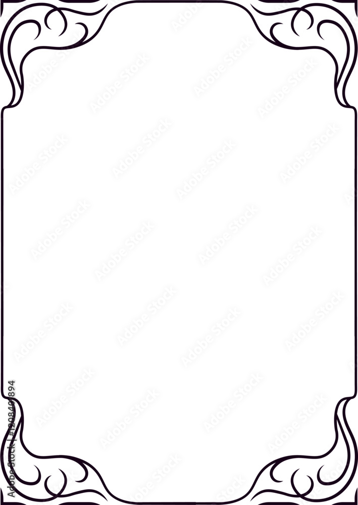 Poster vertical decorative border featuring elegant swirls, framing an empty space. perfectly suited for cl
