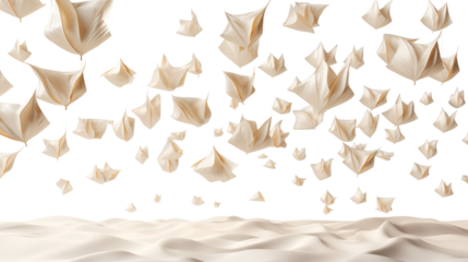 Flying white paper sheet, symbolizing creative ideas and freedom in motion, studio view, isolated on transparent background.