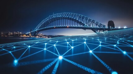 Fototapeta premium Sydney Harbour Bridge Integrated in a Digital Network, Concept of Smart City Infrastructure