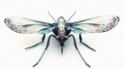Obraz premium Intricate Mosquito with Decorative Wings and Body Isolated on White