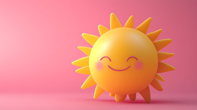 Cute cartoon 3d smiling sun character on pastel pink background. generative ai. Radiant Sun. Illustration