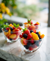 Vibrant Fresh Fruit Display: Healthy Snack Photography with Seasonal Berries and Honey Drizzle