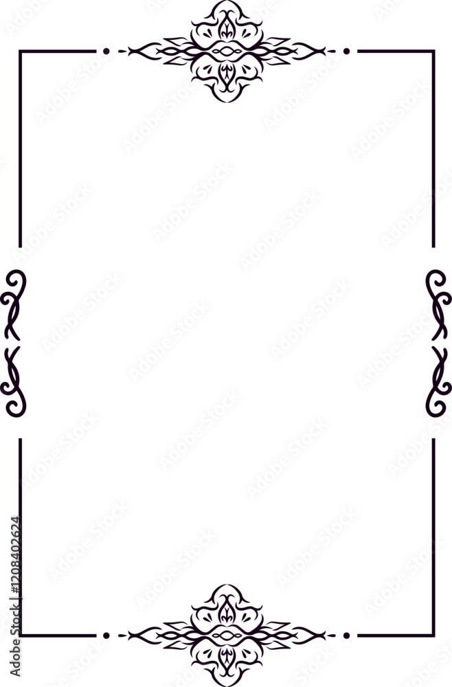 Poster rectangular frame featuring elegant floral ornaments at each corner and along the sides, providing a