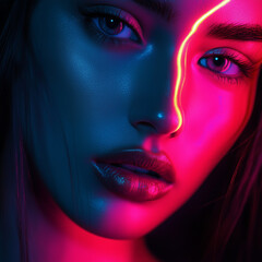 Girl illuminated by pink light