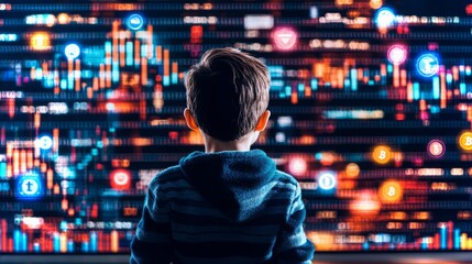 Student investing pocket money into tokenized assets while engaging with digital market data