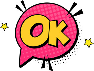 Colorful pop art expression in a comic speech bubble featuring stars and halftone dots, conveying agreement and approval with a positive message