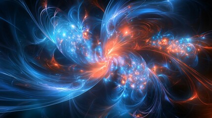 Abstract swirling cosmic nebula with blue and orange energy