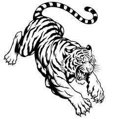 Dynamic Leaping Tiger – Fierce Black and White Wildlife Art