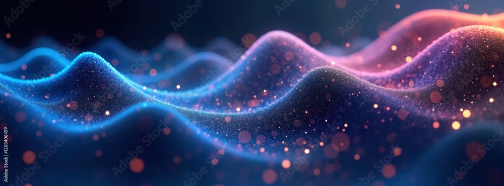 Poster abstract tech design with blue and orange light effects. wavy lines and particles. dynamic and moder
