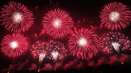Explosive display of colorful fireworks illuminated against the night sky