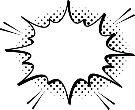 Comic explosion with halftone dots and radiating lines is creating a blank speech bubble for custom text or images, perfect for comics and graphic design projects