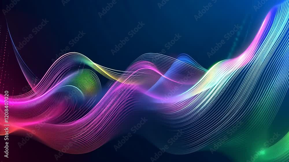 Aufkleber Video with the mesmerizing world of digital art with a dynamic and luminous representation of flowing neon pink and electric blue waves against a dark backdrop. 