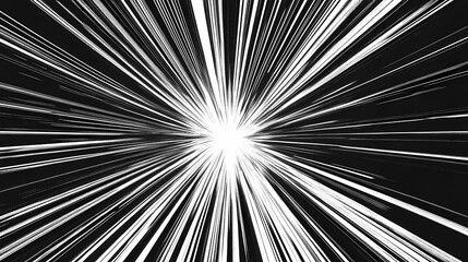 Abstract white light rays from above on black background. Radiant Sun. Illustration