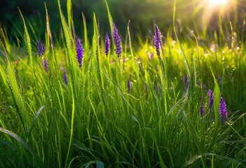 close lush green grass nature capturing vibrant textures vivid colors characteristics flourishing landscape, flora, garden, plant, leaf, botanical, growth
