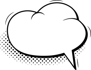 Empty comic speech bubble popping out with a halftone shadow against a white background, providing a versatile space for adding messages, quotes, and creative ideas