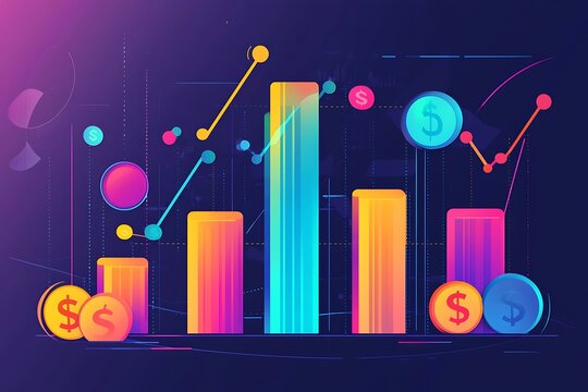 Vibrant financial growth bar chart, showcasing business analytics in colorful vector graphics for clear presentation and analysis.